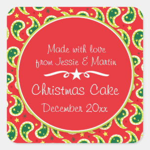 Christmas cake paisley red food label sticker