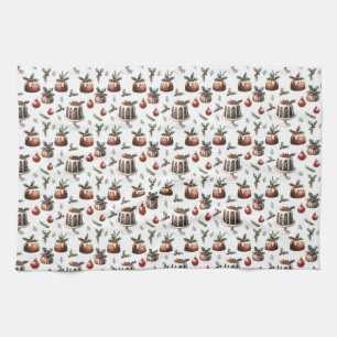 Christmas cake pattern tea towel