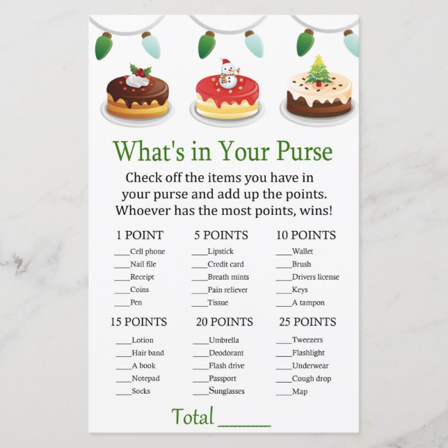 christmas cake What's in your purse game (Front)