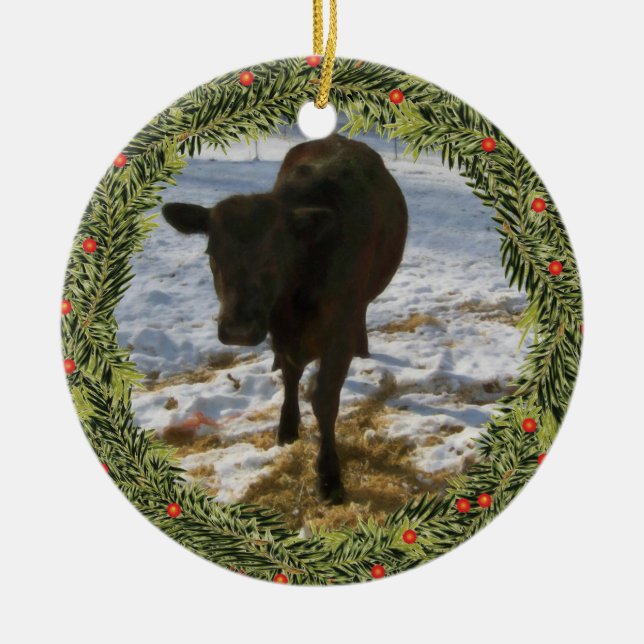 Christmas Calf Ceramic Tree Decoration (Front)