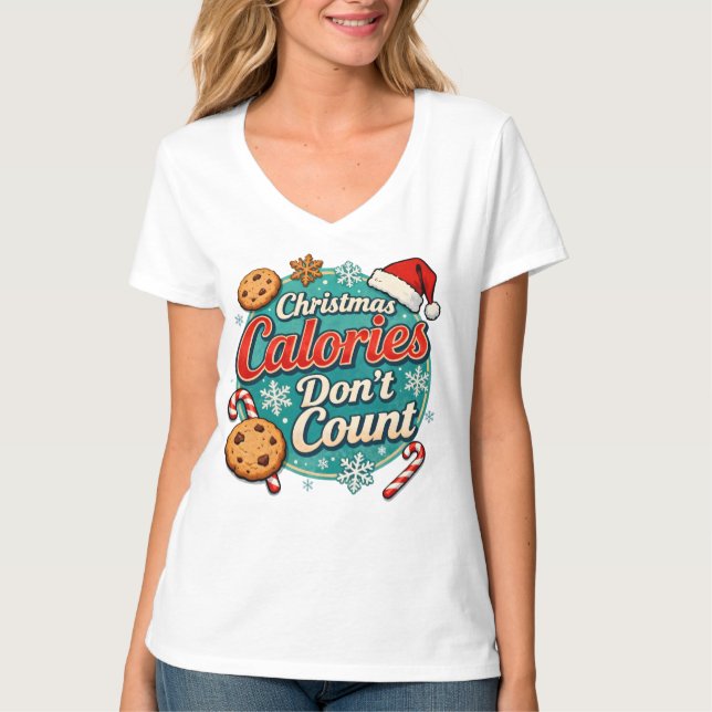 Christmas Calories Don’t Count Funny Santa Claus  T-Shirt (Front)