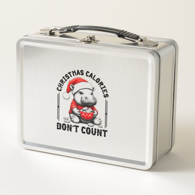 Christmas Calories Don't Count Funny Moo Deng Cook Metal Lunch Box (Front)