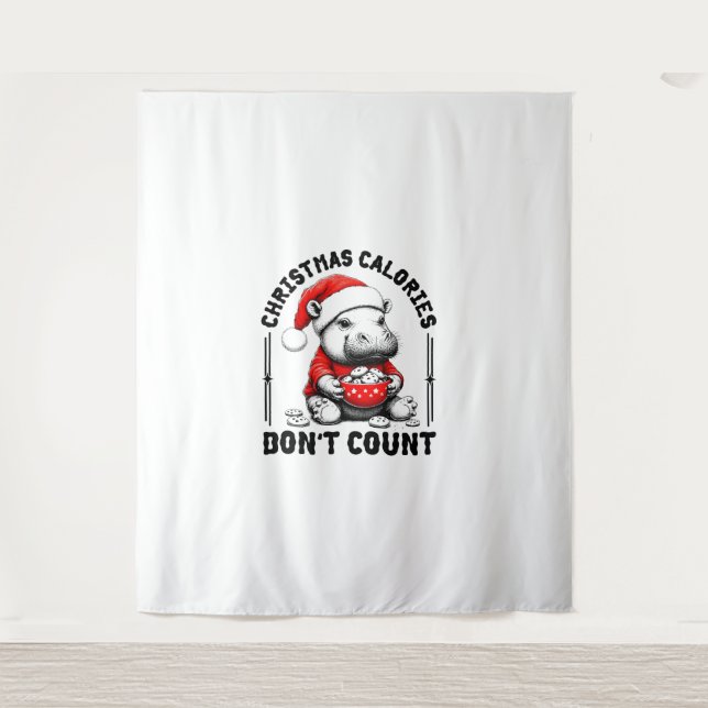 Christmas Calories Don't Count Funny Moo Deng Cook Tapestry (Front)