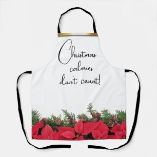 Christmas Calories Don't Count Red Poinsettia Apron