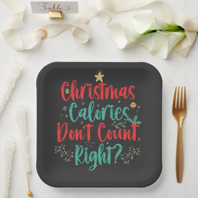 Christmas Calories Don't Count Right Funny Xmas  Paper Plate (Wedding)