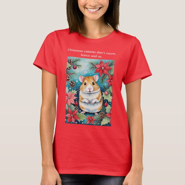 Christmas Calories Funny Chubby Holiday Mouse T-Shirt (Front)