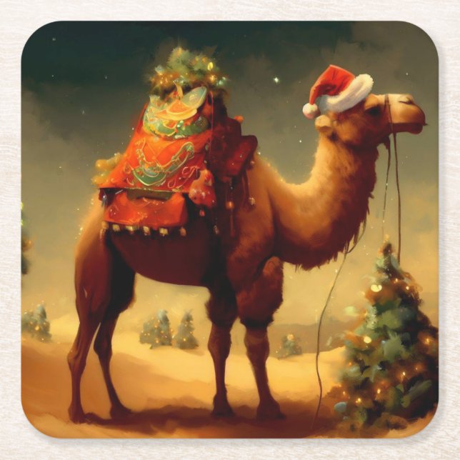 Christmas Camel 1 Square Paper Coaster (Front)