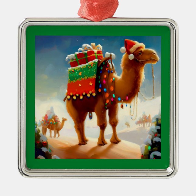 Christmas Camel 2 Metal Tree Decoration (Front)