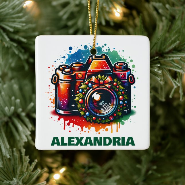 Christmas Camera Photography Enthusiast  Custom Ceramic Ornament (Tree)