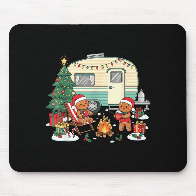Christmas Camng Gingerbread Campfire Tree Santa Ha Mouse Pad (Front)