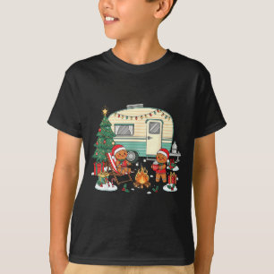 Christmas Camng Gingerbread Campfire Tree Santa Ha T-Shirt