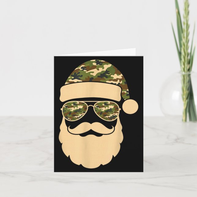 Christmas Camo Santa Sungles Hat Beard Cool Milita Card (Front)