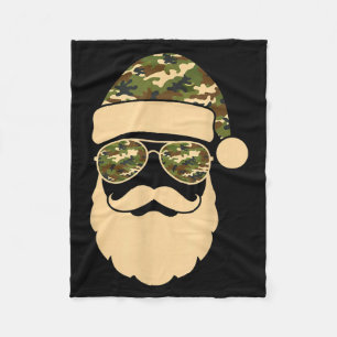 Christmas Camo Santa Sungles Hat Beard Cool Milita Fleece Blanket