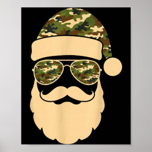 Christmas Camo Santa Sungles Hat Beard Cool Milita Poster