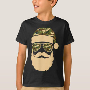 Christmas Camo Santa Sungles Hat Beard Cool Milita T-Shirt