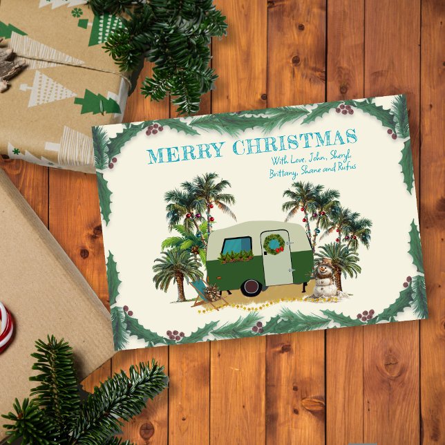 Christmas Camper Tropical Palm Trees Holiday Cards (Creator Uploaded)