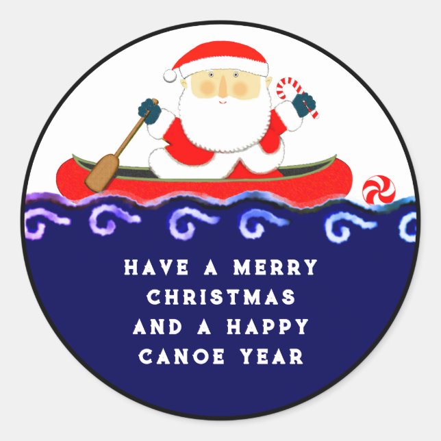 Christmas Camping Canoe Classic Round Sticker (Front)