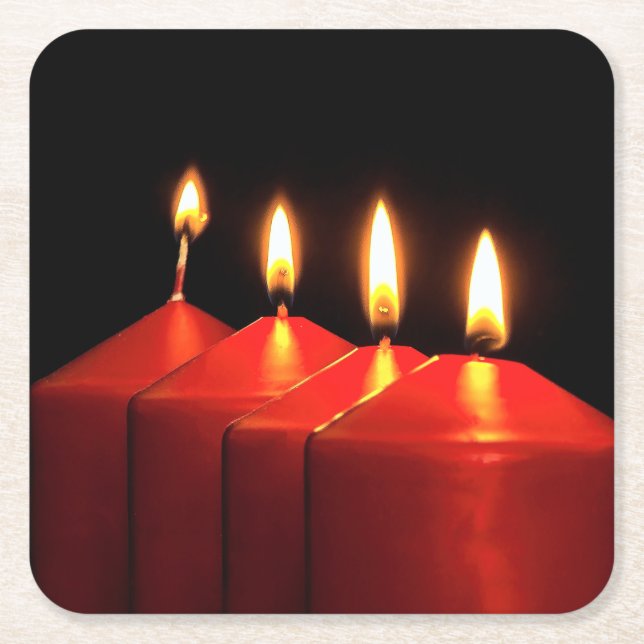 Christmas Candle Advent Wreath Square Paper Coaster (Front)