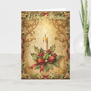 Christmas Candle and Flowers Holiday Card
