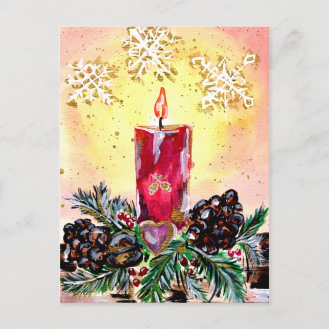 Christmas Candle and Snowflakes Postcard (Front)