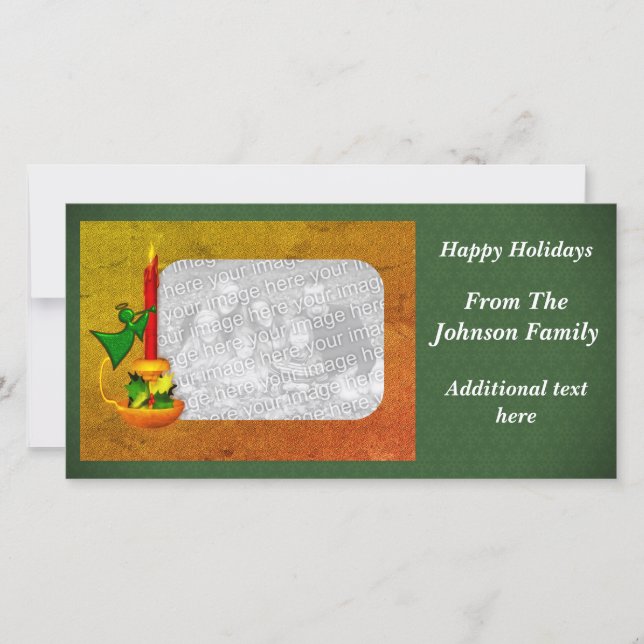 Christmas Candle Angel Holiday Photo Card (Front)