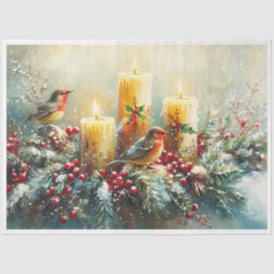 Christmas Candle & Birds Tissue Paper