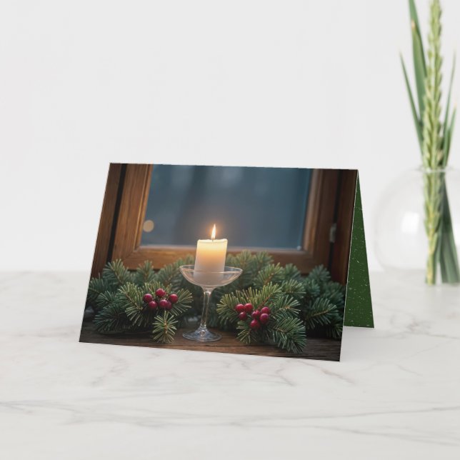 Christmas Candle By Farmhouse Window Holiday Card (Front)