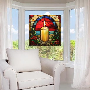 Christmas Candle Faux Stained Glass Window Cling