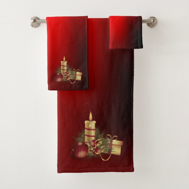 Christmas Candle Gifts Stunning Red Bath Towel Set (Insitu)
