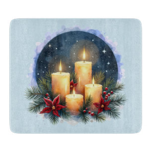 Christmas Candle Glow with Poinsettias Cutting Board