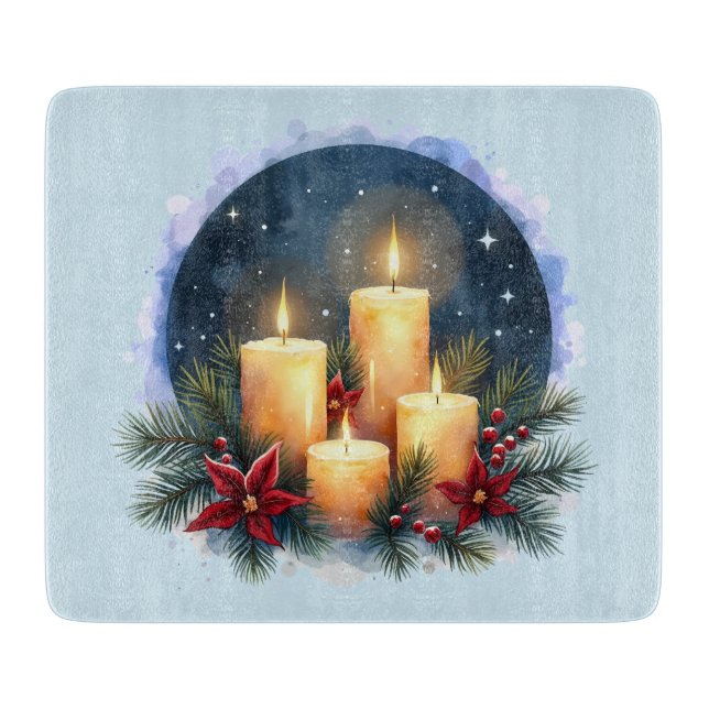 Christmas Candle Glow with Poinsettias Cutting Board (Front)