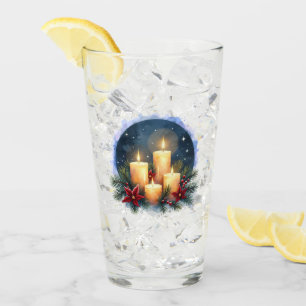 Christmas Candle Glow with Poinsettias Glass