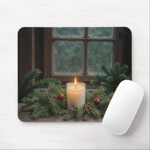 Christmas Candle In Pine Branches Mouse Pad