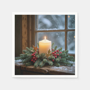 Christmas Candle In Winter Window Napkin