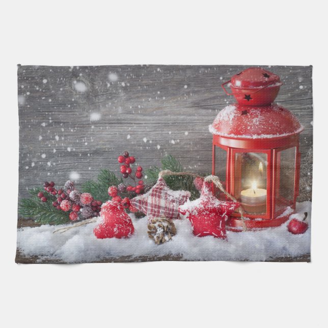 Christmas Candle Lantern Tea Towel (Horizontal)