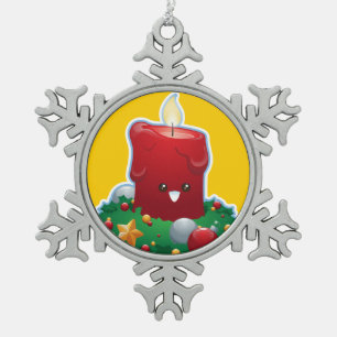 Christmas Candle Snowflake Pewter Christmas Ornament