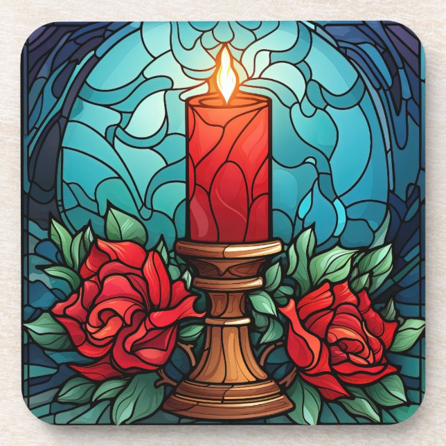 Christmas Candle Stained Glass Coaster (Front)