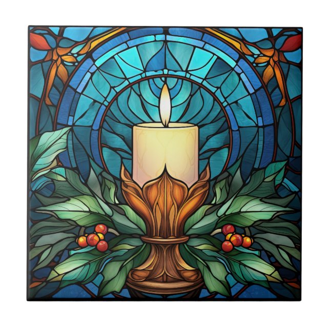 Christmas Candle Stained Glass Tile (Front)