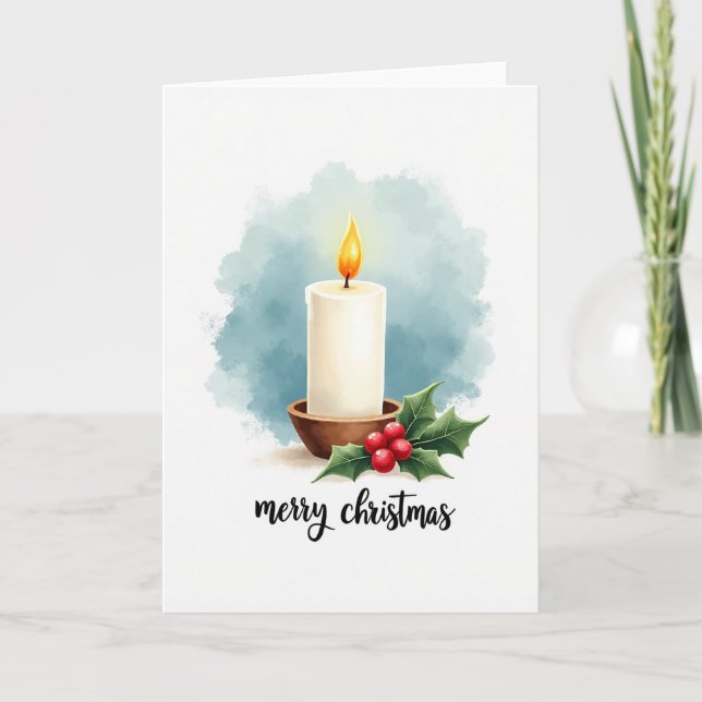 Christmas Candle Watercolor Card (Front)