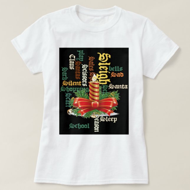 Christmas Candle Word Art T-Shirt (Design Front)