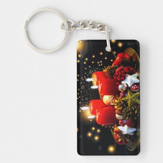 Christmas Candle Wreath Decoration Key Ring (Front)