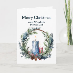 Christmas Candle Wreath Mum & Dad Card