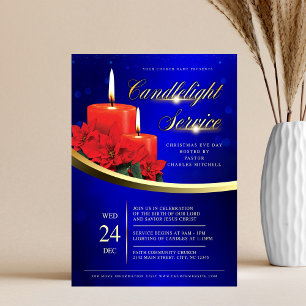 Christmas Candlelight Poinsettia Blue Church Flyer