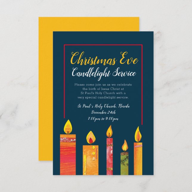 Christmas candlelight service five candles art invitation (Front/Back)