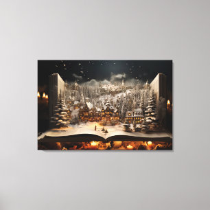 Christmas Candlelit Storybook Mountain Village Canvas Print