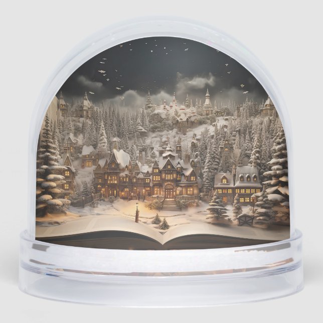 Christmas Candlelit Storybook Mountain Village Snowglobe (Front)