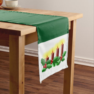 Christmas Candles and Holly Long Table Runner