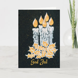 Christmas Candles and Holly, Norwegian Greeting Card