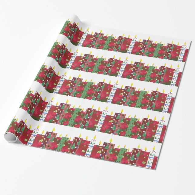 Christmas Candles Collage Wrapping Paper (Unrolled)