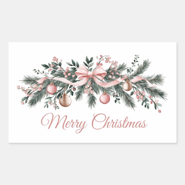 Christmas candles floral pine cone Bouquet Rectangular Sticker (Front)